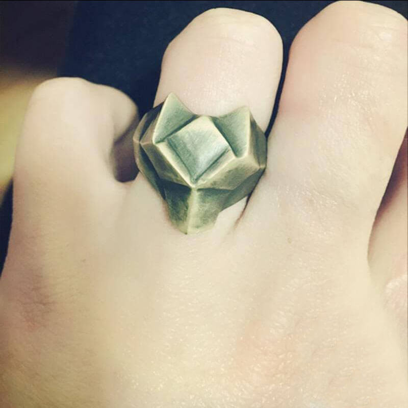 Faceted Fox Head 925 Sterling Silver Biker Ring