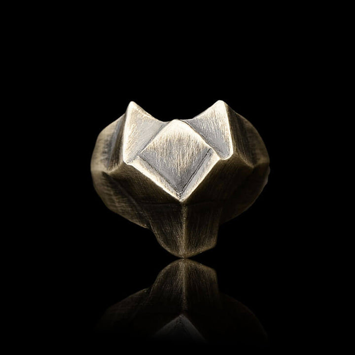 Faceted Fox Head 925 Sterling Silver Biker Ring