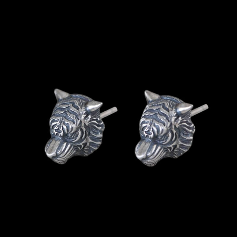 Ferocious Tiger 925 Sterling Silver Earrings