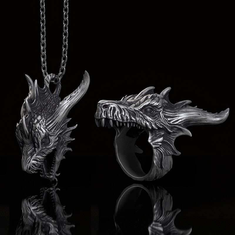 Fierce Dinosaur Head Sterling Silver Jewelry Set | RoyalLuster.com