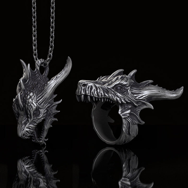 Fierce Dinosaur Head Sterling Silver Jewelry Set | RoyalLuster.com