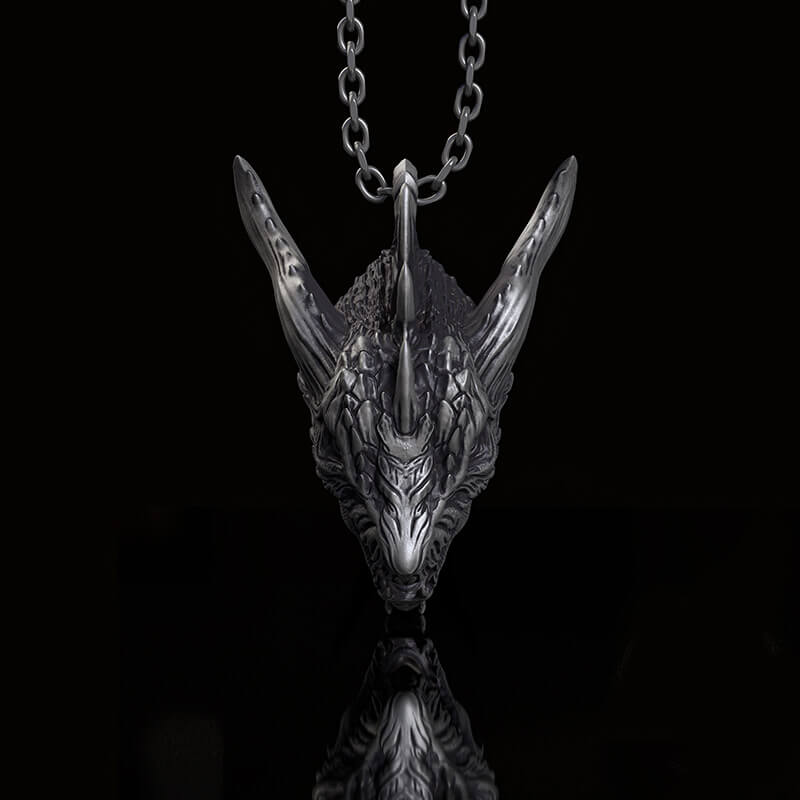 Fierce Dinosaur Head Sterling Silver Pendant | RoyalLuster.com