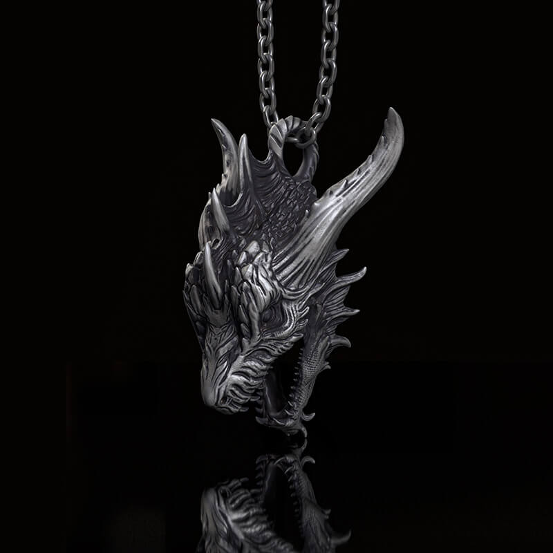 Fierce Dinosaur Head Sterling Silver Pendant | RoyalLuster.com