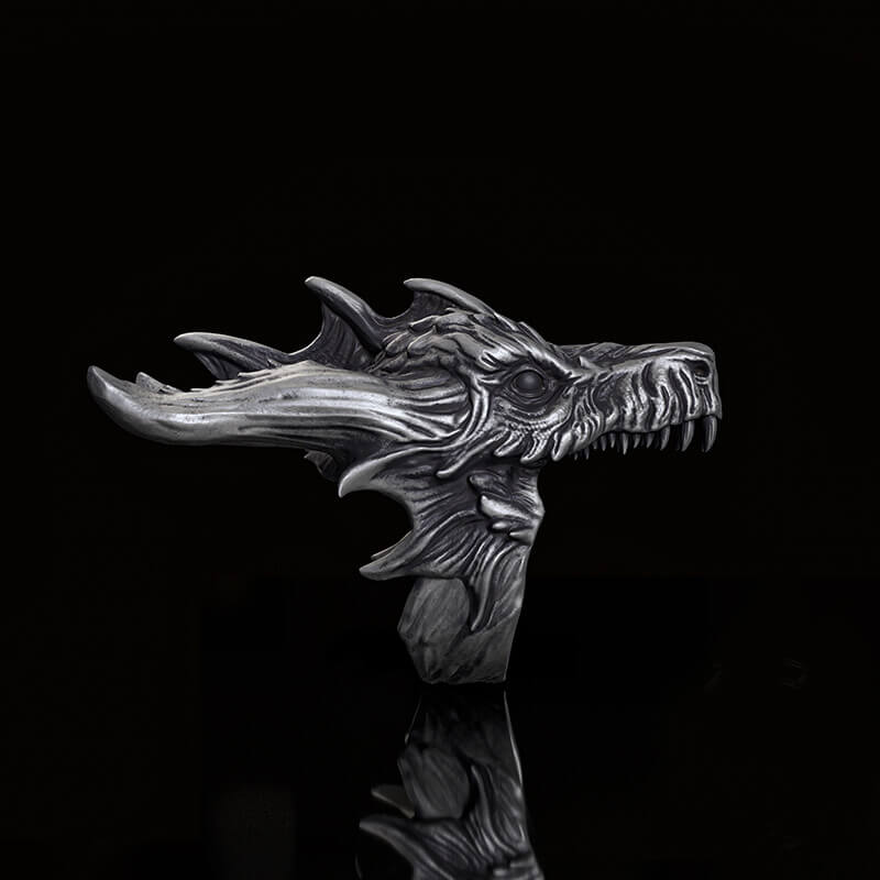 Fierce Dinosaur Head Sterling Silver Ring