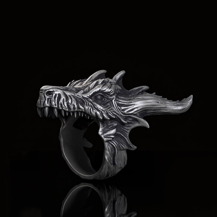 Fierce Dinosaur Head Sterling Silver Ring | RoyalLuster.com