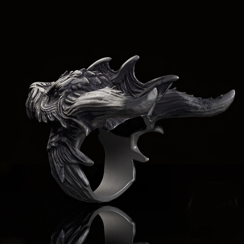Fierce Dinosaur Head Sterling Silver Ring