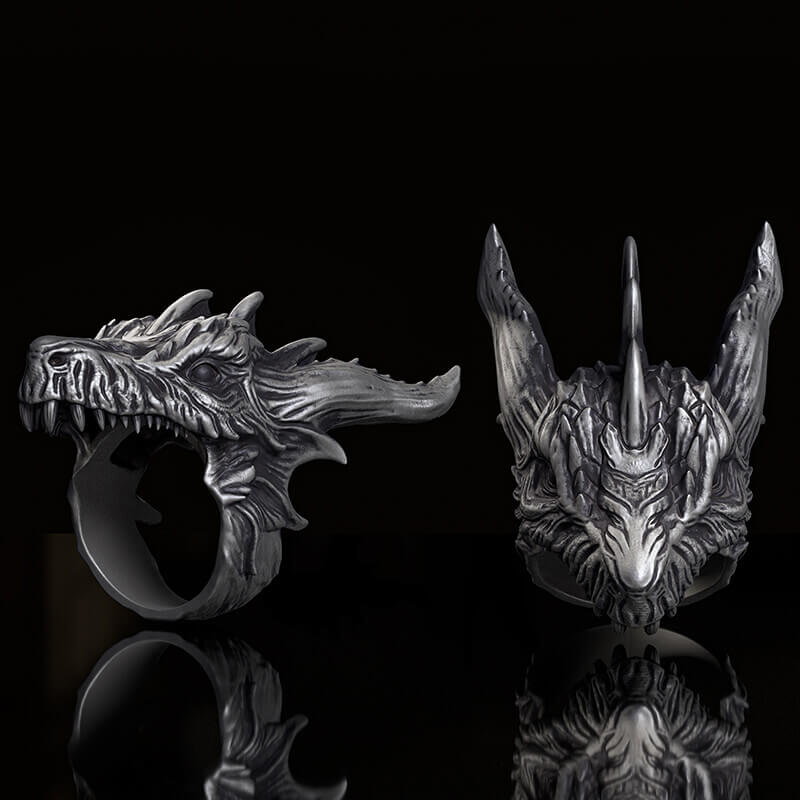Fierce Dinosaur Head Sterling Silver Ring | RoyalLuster.com