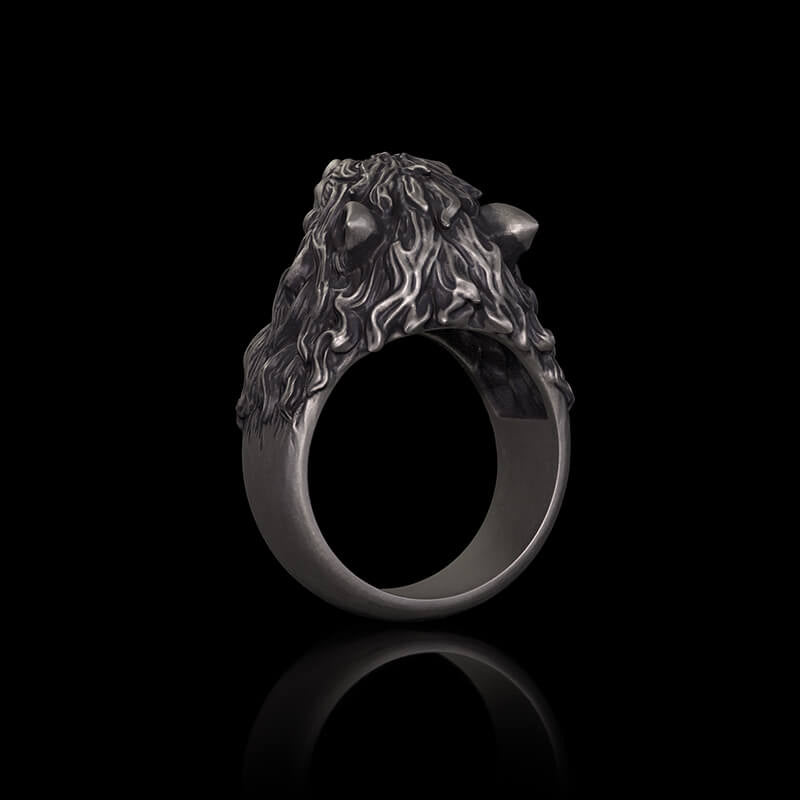 Fierce Roaring Wolf Sterling Silver Viking Ring | RoyalLuster.com