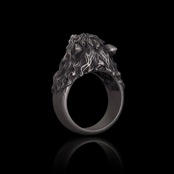 Fierce Roaring Wolf Sterling Silver Viking Ring | RoyalLuster.com