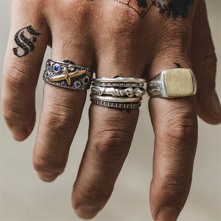 Five Rings Stacked 925 Sterling Silver Combination Men's Ring 02 | Royalluster.com