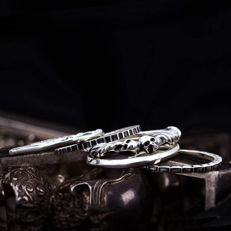 Five Rings Stacked 925 Sterling Silver Combination Men's Ring 03 | Royalluster.com