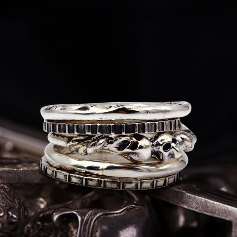 Five Rings Stacked 925 Sterling Silver Combination Men's Ring 04 | Royalluster.com