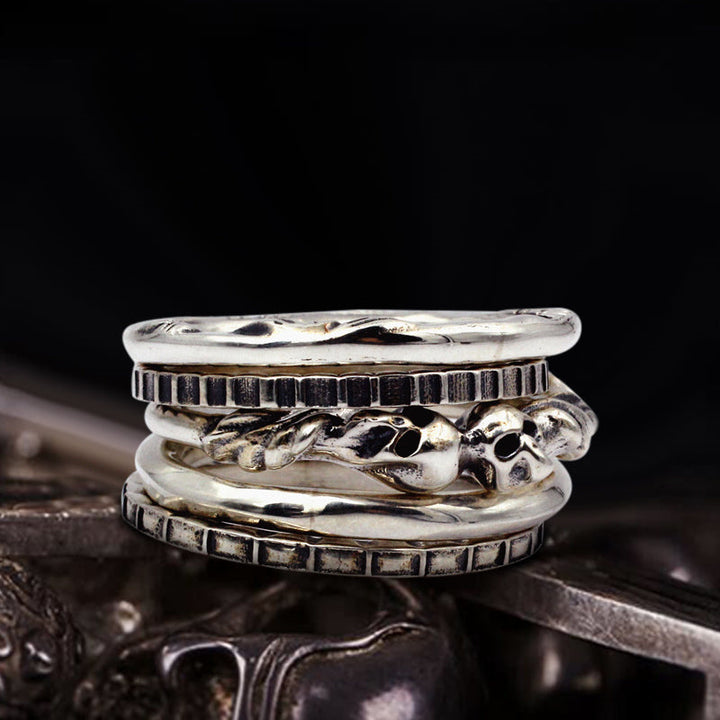 Five Rings Stacked 925 Sterling Silver Combination Men's Ring 04 | Royalluster.com