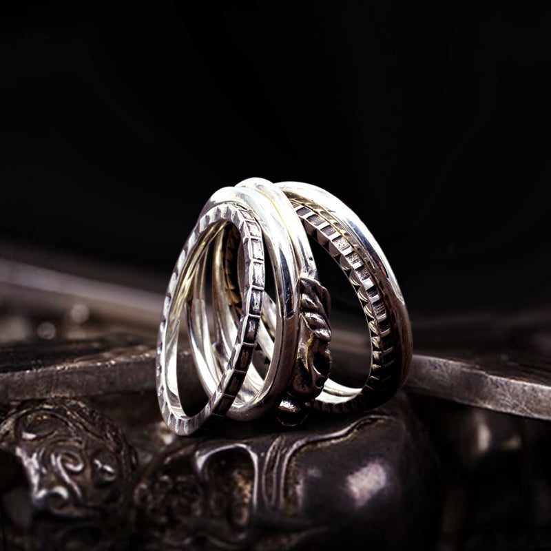 Five Rings Stacked 925 Sterling Silver Combination Men's Ring