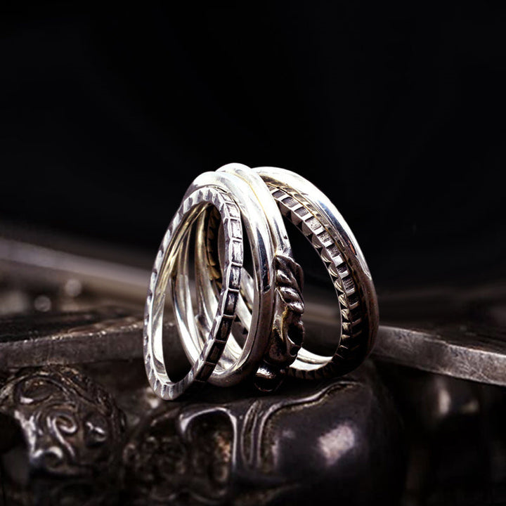 Five Rings Stacked 925 Sterling Silver Combination Men's Ring