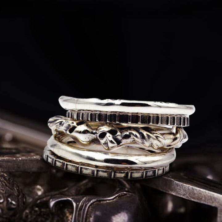 Five Rings Stacked 925 Sterling Silver Combination Men's Ring