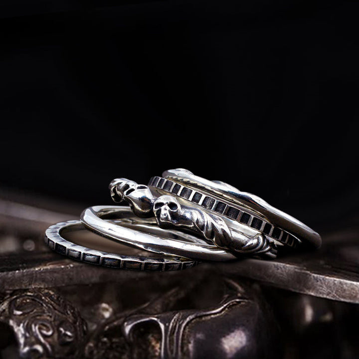 Five Rings Stacked 925 Sterling Silver Combination Men's Ring