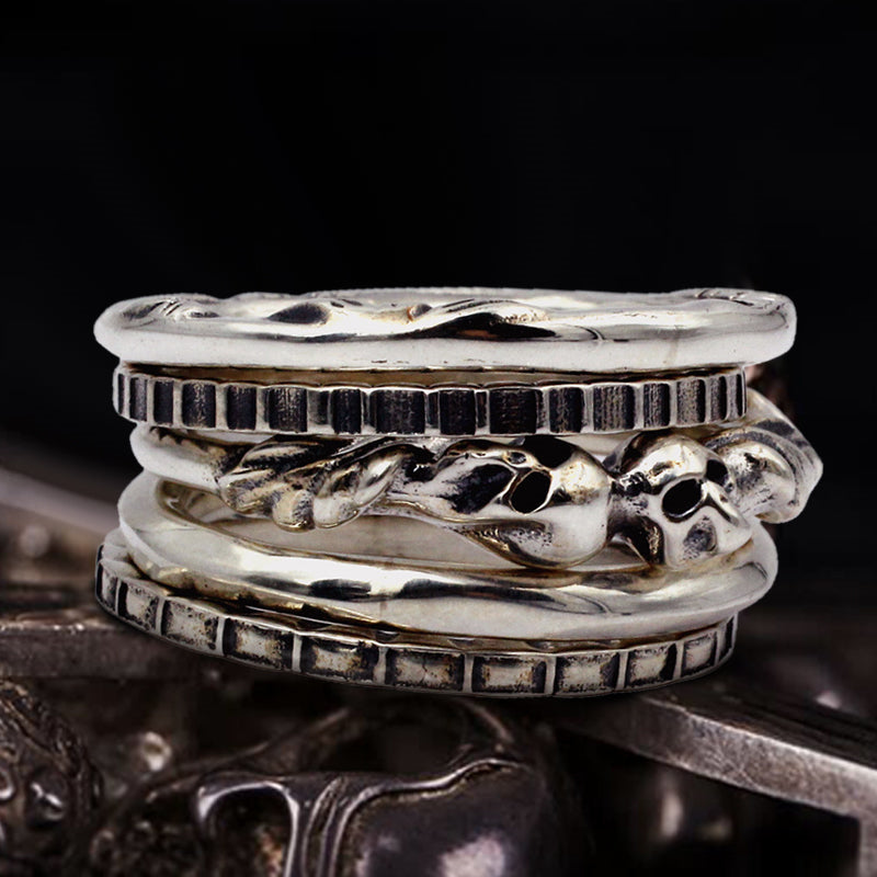 Five Rings Stacked 925 Sterling Silver Combination Men's Ring