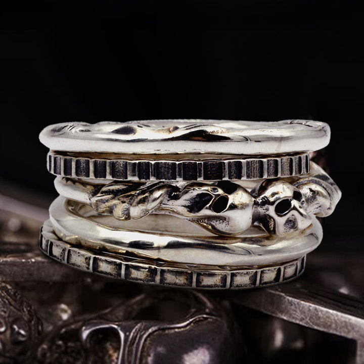 Five Rings Stacked 925 Sterling Silver Combination Men's Ring