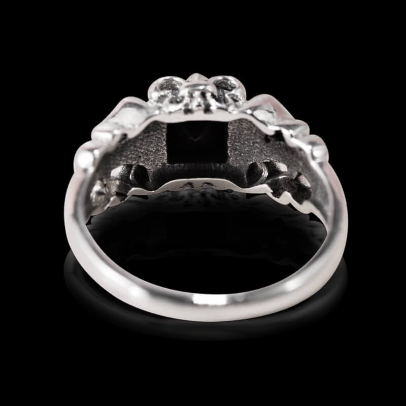 Fleur-De-Lis Pattern Obsidian 925 Sterling Silver Ring 02 | RoyalLuster.com
