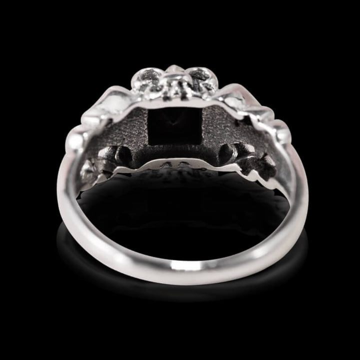 Fleur-De-Lis Pattern Obsidian 925 Sterling Silver Ring 02 | RoyalLuster.com