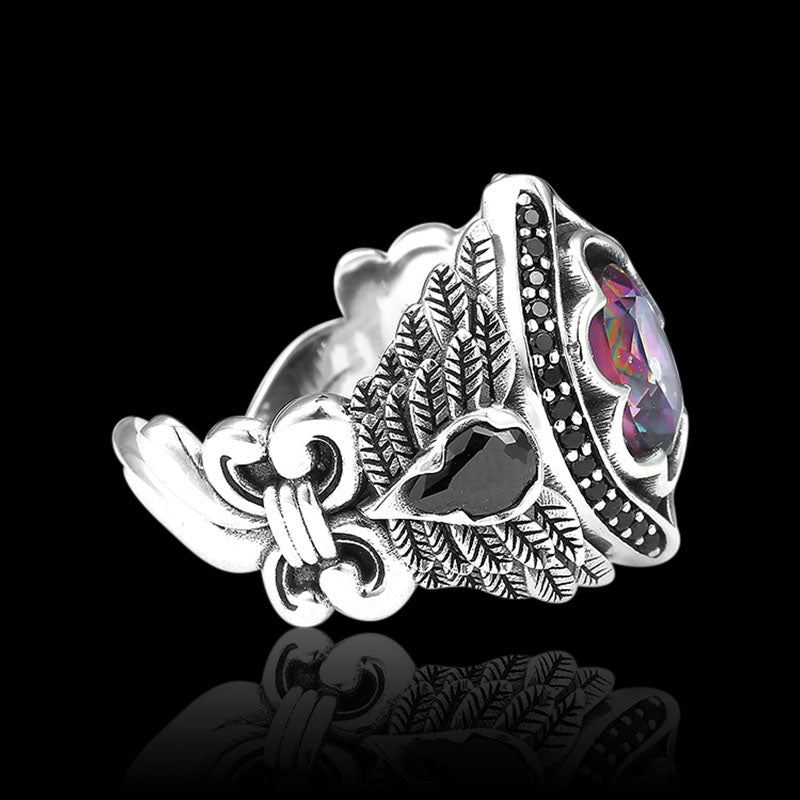 Floral Illusion Gemstone 925 Sterling Silver Open Ring 05 | RoyalLuster.com