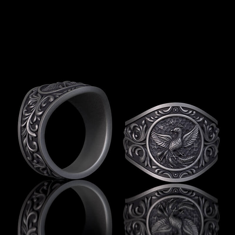 Floral Scrolls Phoenix Sterling Silver Ring | RoyalLuster.com