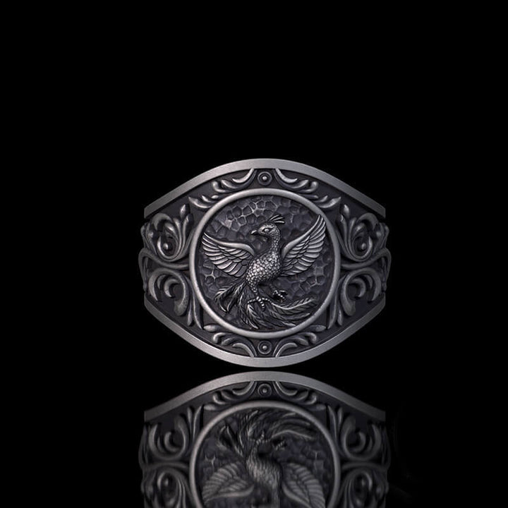 Floral Scrolls Phoenix Sterling Silver Ring | RoyalLuster.com