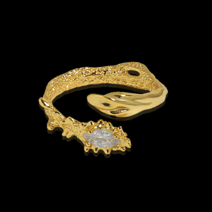 Flower Fire Texture 925 Sterling Silver Open Ring 03 | RoyalLuster.com