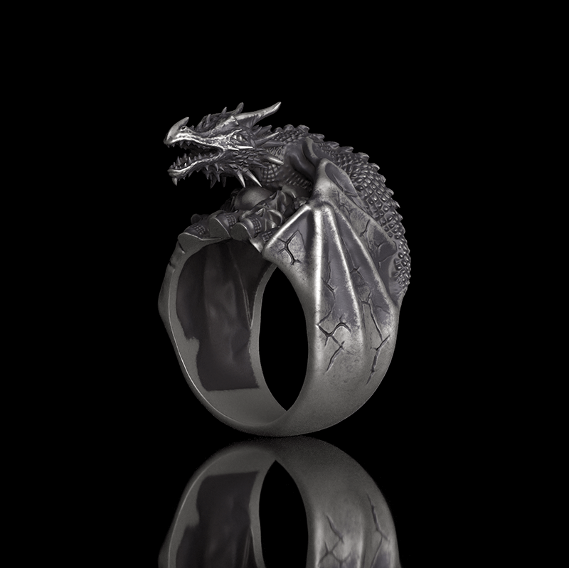Flying Dragon Skulls 925 Sterling Silver Ring