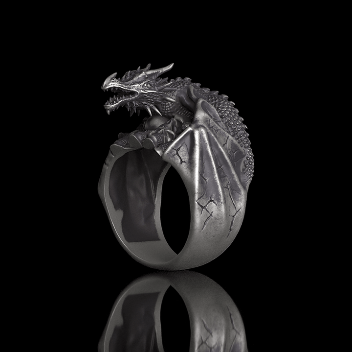 Flying Dragon Skulls 925 Sterling Silver Ring