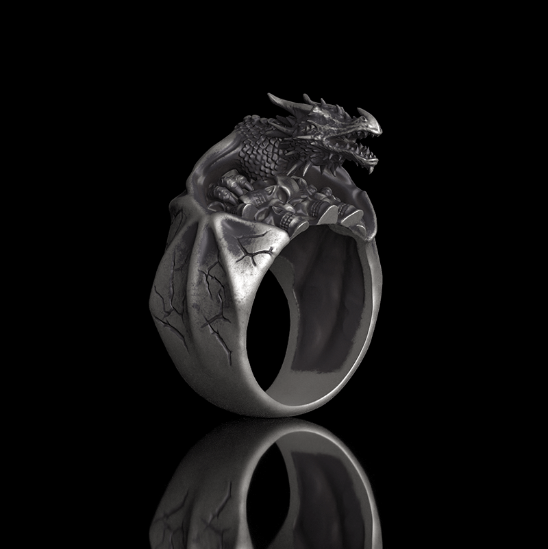 Flying Dragon Skulls 925 Sterling Silver Ring