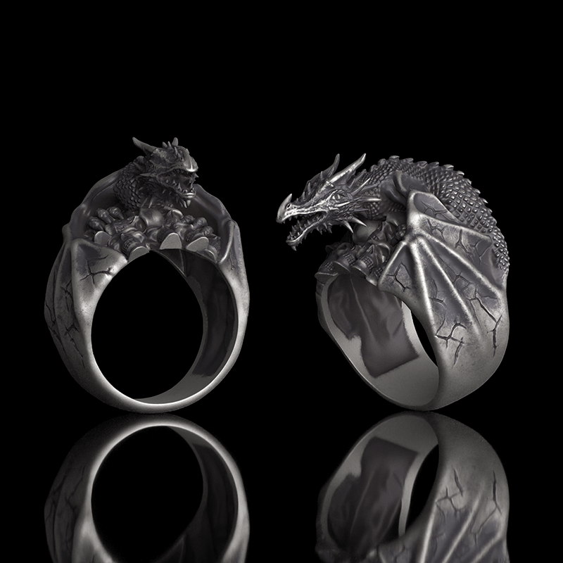 Flying Dragon Skulls 925 Sterling Silver Ring