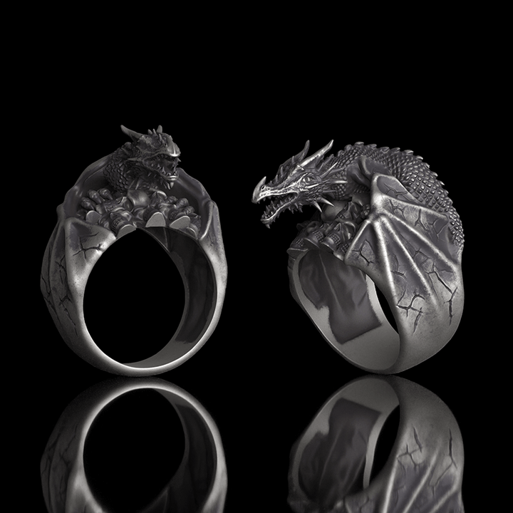 Flying Dragon Skulls 925 Sterling Silver Ring