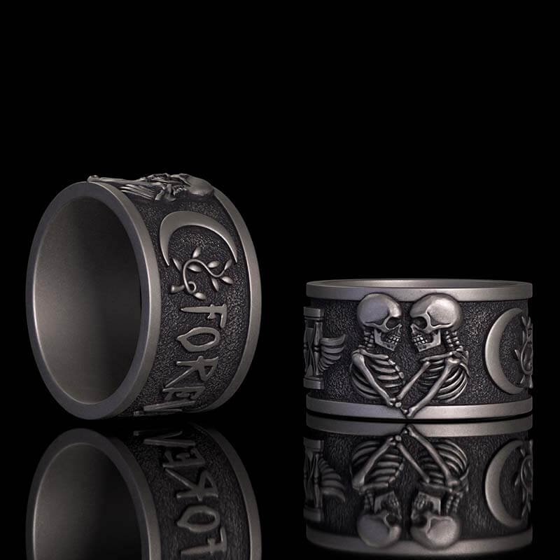 Forever More Wings Hourglass Moon Sterling Silver Skull Ring 01 | RoyalLuster.com