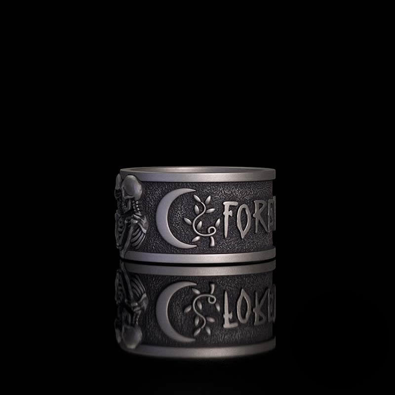 Forever More Wings Hourglass Moon Sterling Silver Skull Ring 03 | RoyalLuster.com