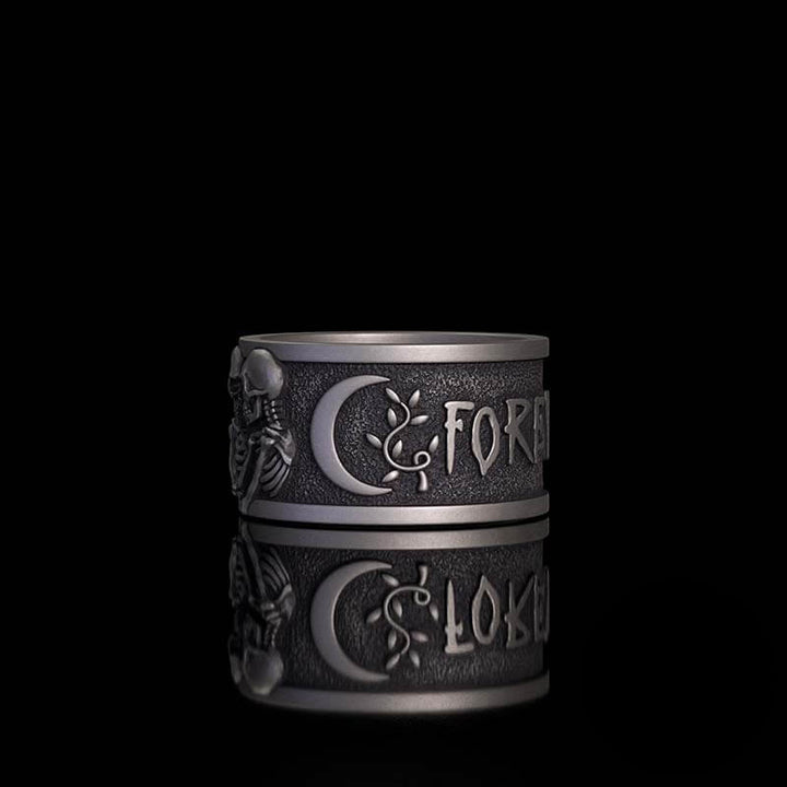 Forever More Wings Hourglass Moon Sterling Silver Skull Ring 03 | RoyalLuster.com