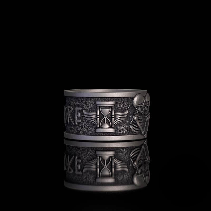 Forever More Wings Hourglass Moon Sterling Silver Skull Ring