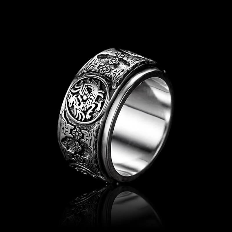Four Great Beasts 925 Sterling Silver Men's Spinner Ring 01 | RoyalLuster.com