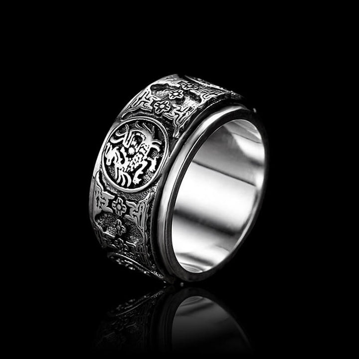 Four Great Beasts 925 Sterling Silver Men's Spinner Ring 01 | RoyalLuster.com