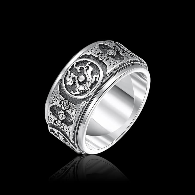 Four Great Beasts 925 Sterling Silver Men's Spinner Ring 03 | RoyalLuster.com