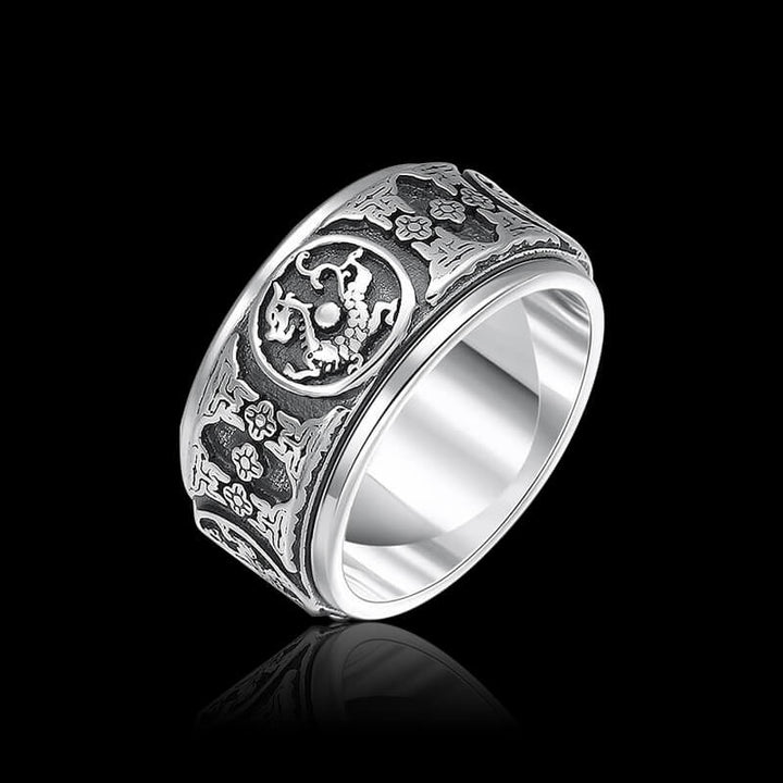Four Great Beasts 925 Sterling Silver Men's Spinner Ring 03 | RoyalLuster.com