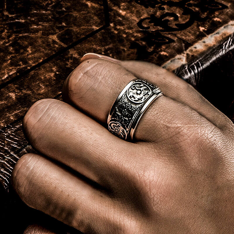 Four Great Beasts 925 Sterling Silver Men's Spinner Ring 02 | RoyalLuster.com