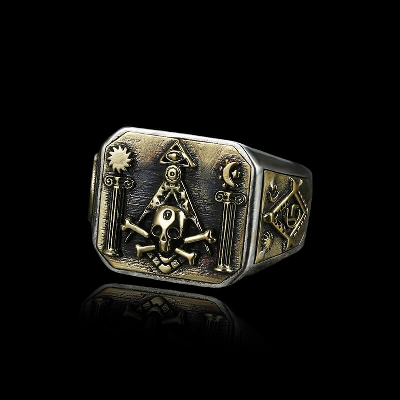 Freemason 925 Sterling Silver Skull Masonic Ring