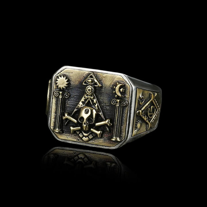 Freemason 925 Sterling Silver Skull Masonic Ring