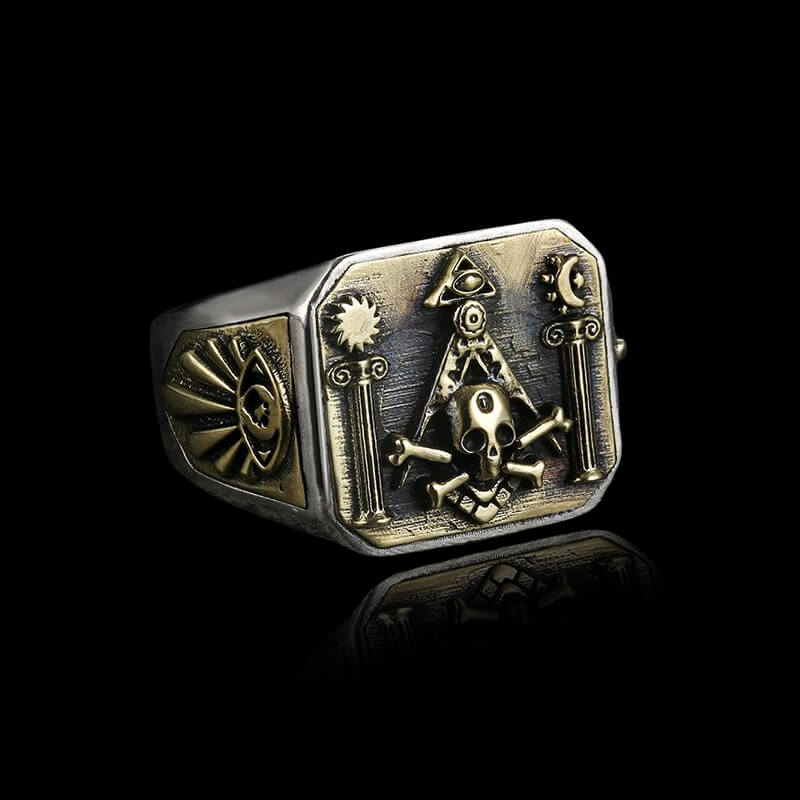 Freemason 925 Sterling Silver Skull Masonic Ring
