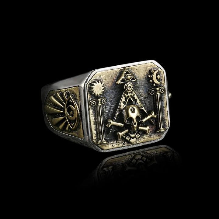 Freemason 925 Sterling Silver Skull Masonic Ring