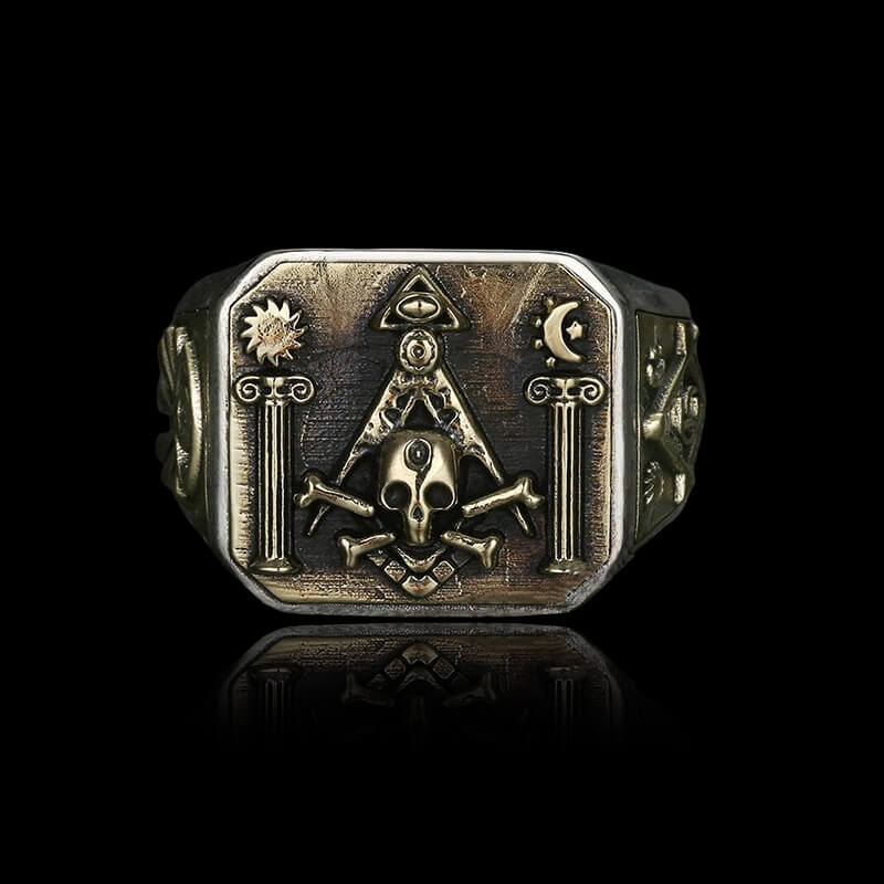 Freemason 925 Sterling Silver Skull Masonic Ring