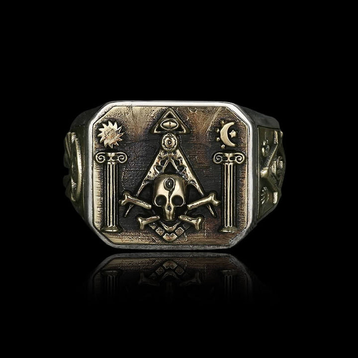 Freemason 925 Sterling Silver Skull Masonic Ring