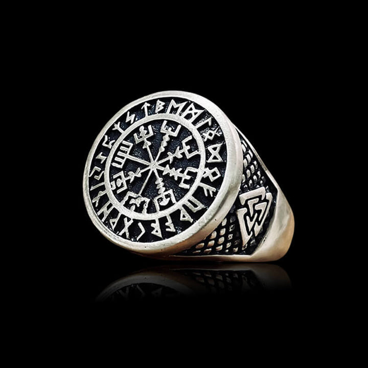 Futhark Runes Compass 925 Sterling Silver Viking Ring